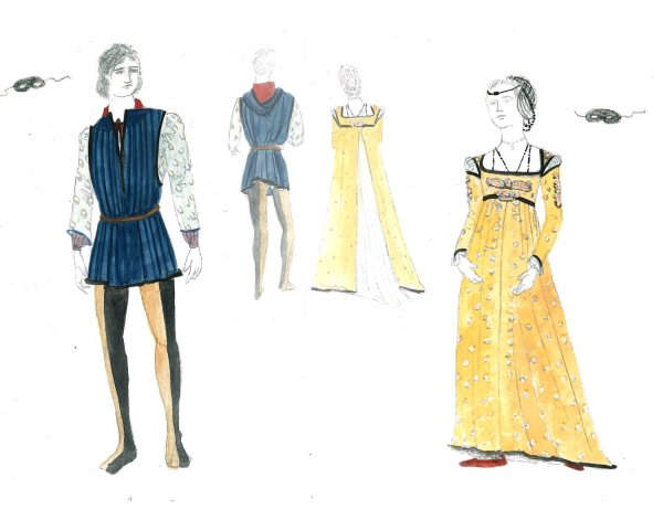 Зарисовки средневековых платьев
