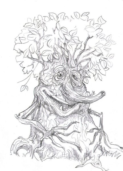 Фантастическое дерево карандашом