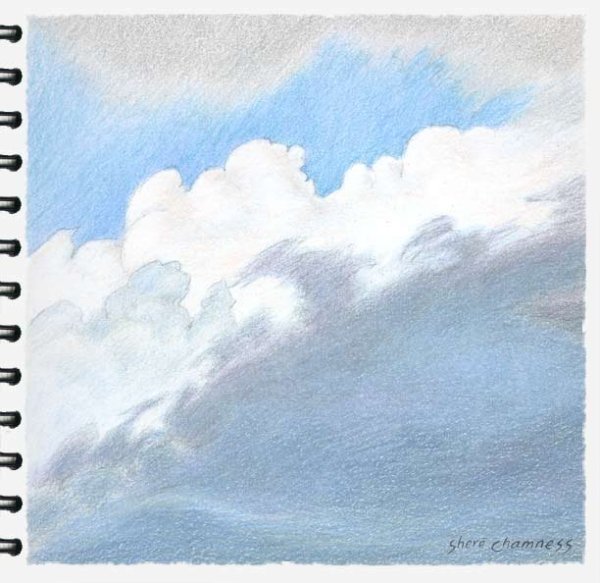 Рисование облаков цветными карандашами