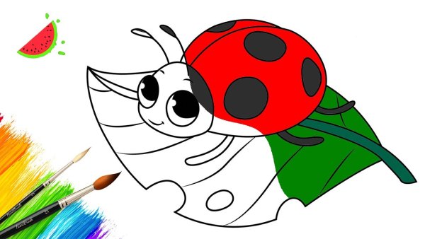 Нарисовать Божью коровку на цветке