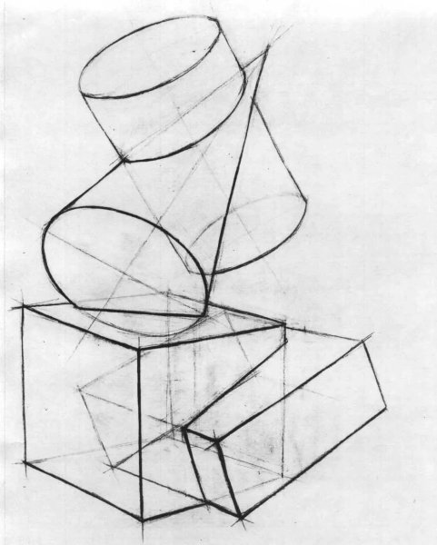 Объемный квадрат карандашом
