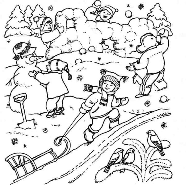 Зимние игры раскраска