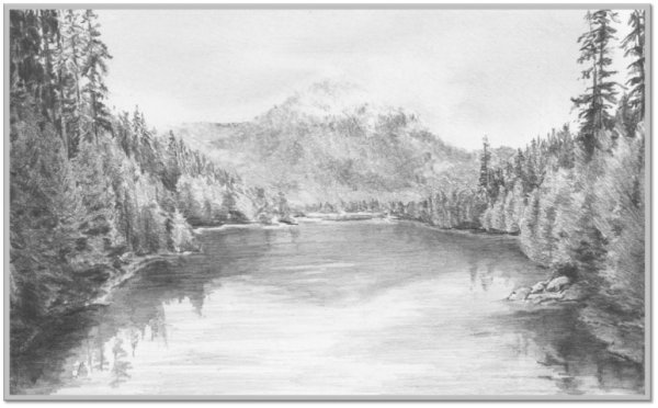 Водный пейзаж карандашом