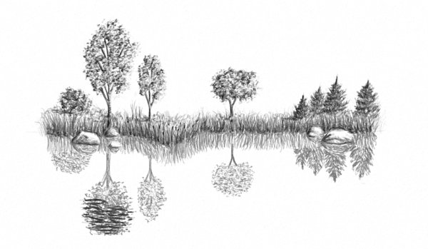 Детский пейзаж карандашом