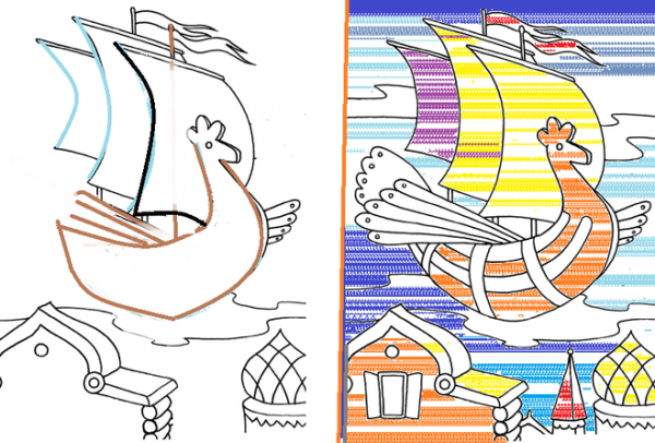 Нарисовать иллюстрацию к сказке Летучий корабль