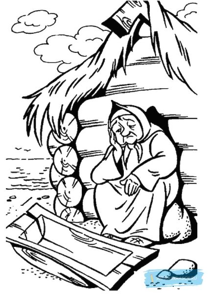 Раскраски к сказке Пушкина о рыбаке и рыбке