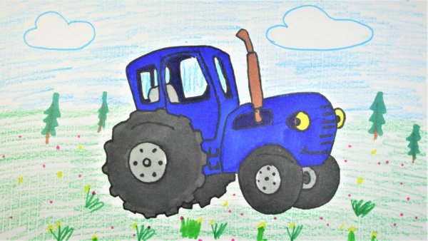 Синий трактор для рисования
