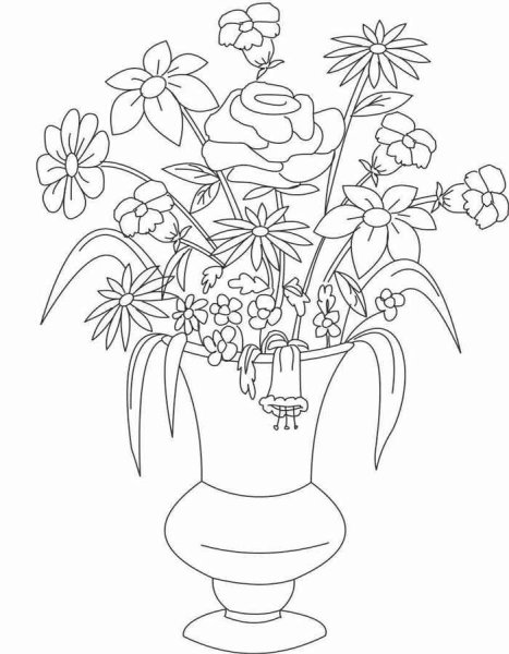 Ваза с цветами карандашом для срисовки