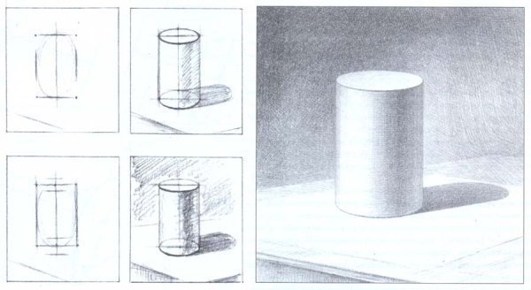 Рисование геометрических фигур карандашом с тенью
