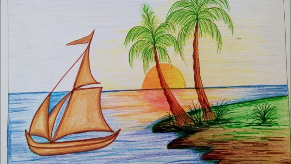 Раскраска море и пальмы