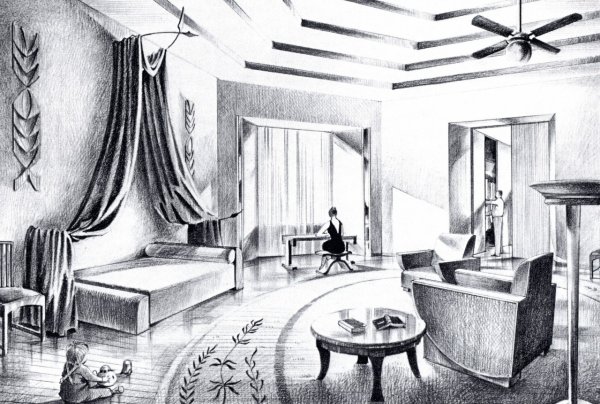 Интерьер карандашом эскизы