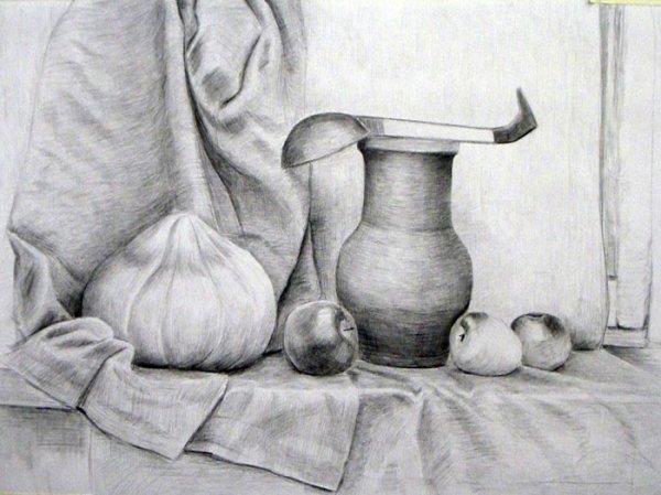 Натюрморт карандашом кувшин с фруктами