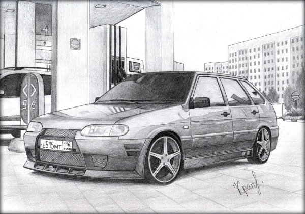 Нарисованная Лада Приора спереди