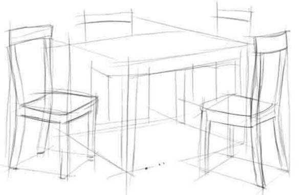 Стул и стол карандашом