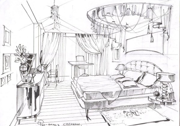 Эскизы комнат карандашом для подростков