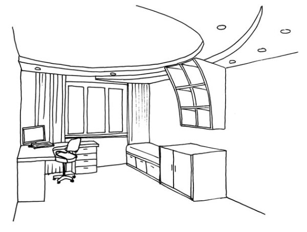 Перспектива комнаты с кроватью