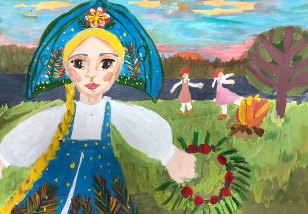 Детский рисунок на тему Иван Купала