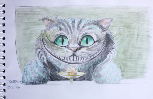 Чеширский кот карандашом для срисовки