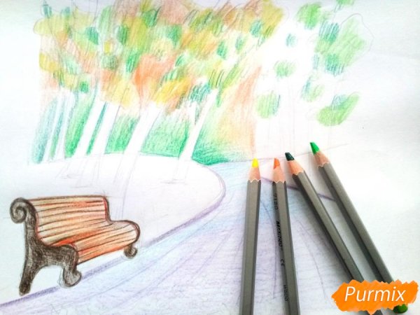 Рисунок карандашом осень парк