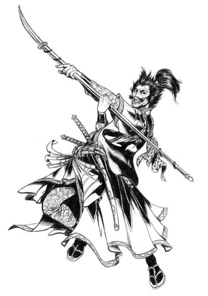 Японская живопись тушью Самурай