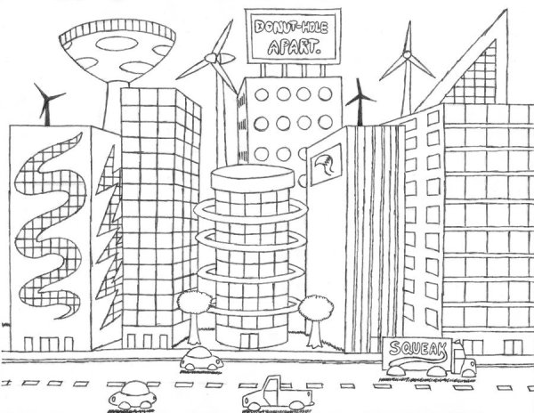 Рисование город будущего