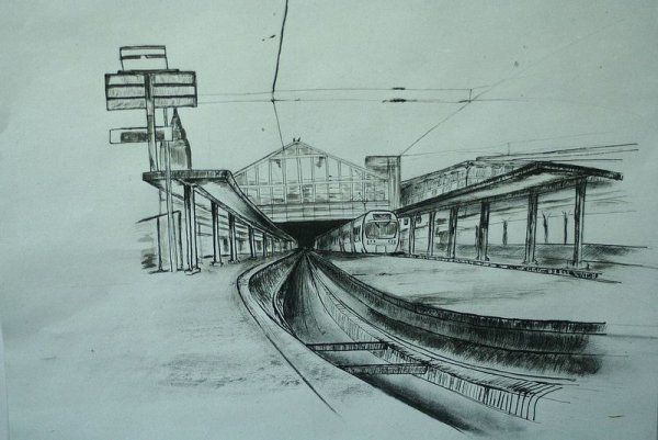 ЖД вокзал карандашом