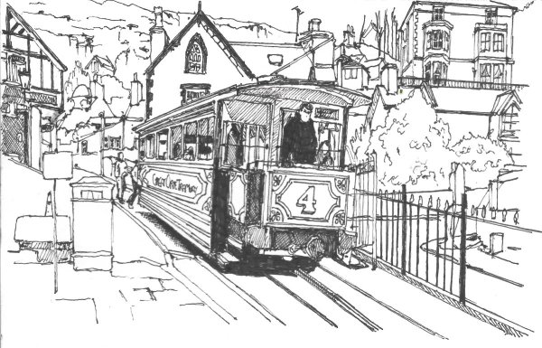 Скетчинг трамвай фломастером