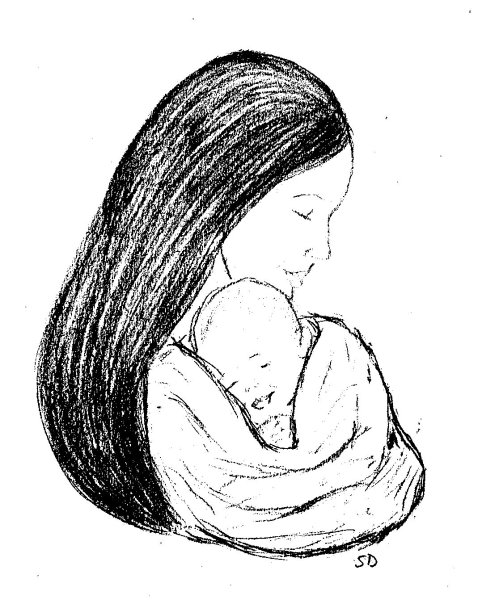 Мама и дочка рисунок для срисовки