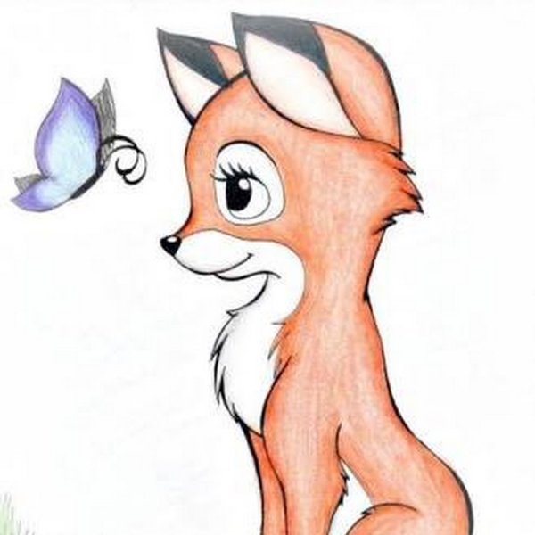 Мультяшная лиса рисунок карандашом