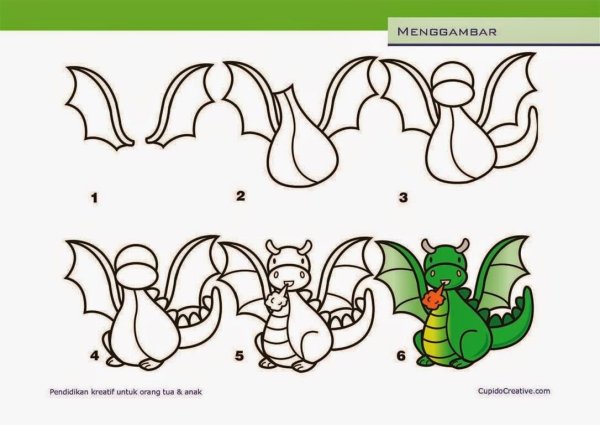 Поэтапное рисование дракона для детей