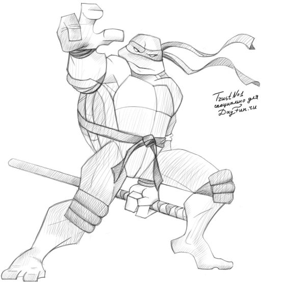 Черепашка ниндзя рисунок простой карандашом