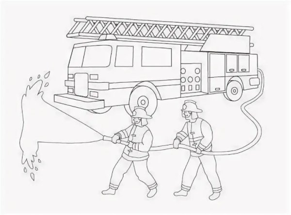 Нарисовать пожарного который тушит пожар