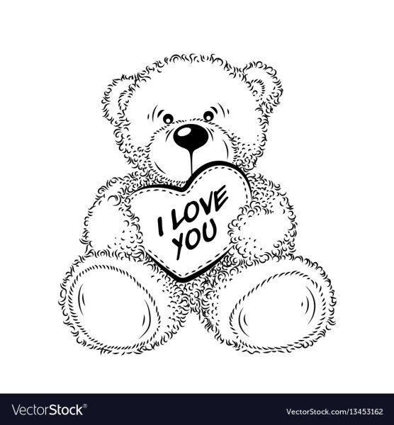 Мишка Тедди карандашом с сердечком