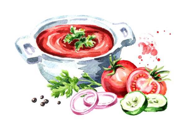 Кастрюля с супом акварелью