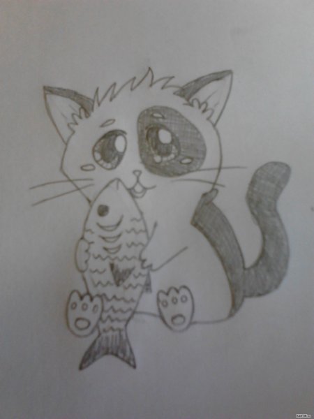 Грустный котенок рисунок