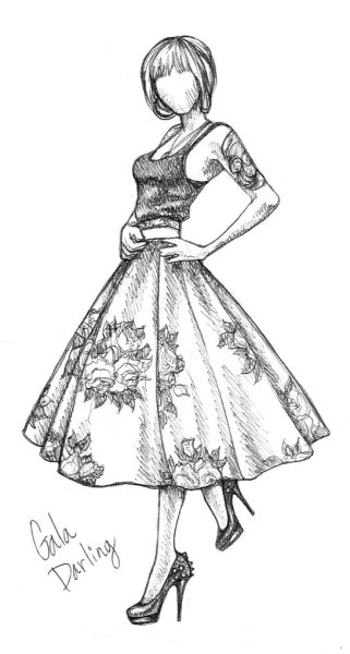 Эскиз длинного платья
