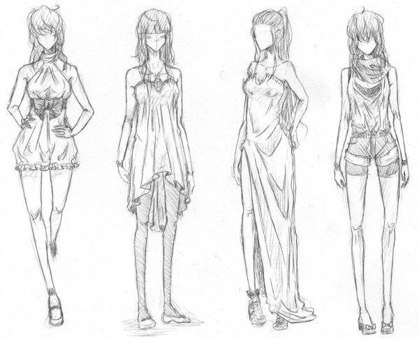 Рисунки человека в разных позах в одежде