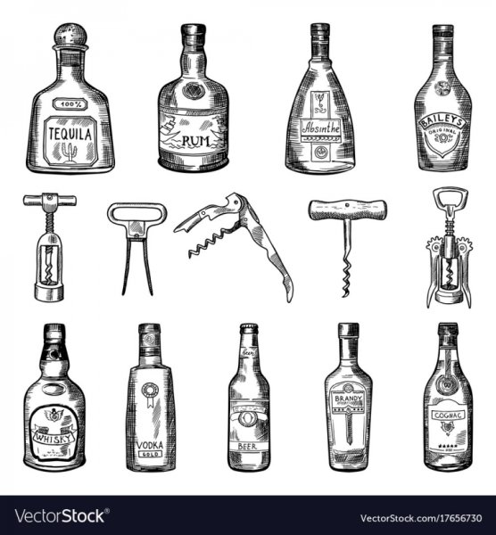 Бутылка алкоголя эскиз