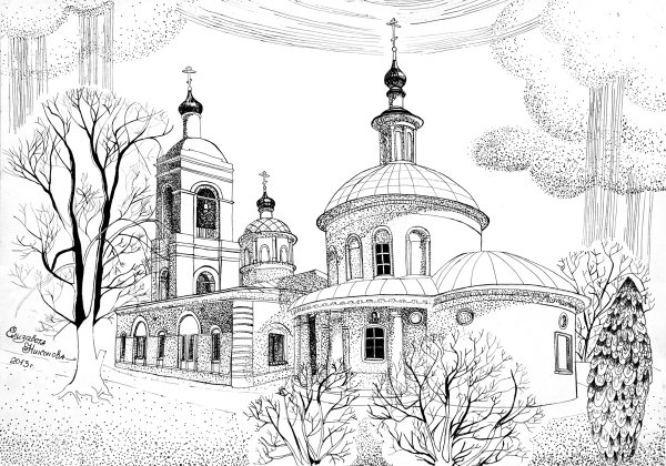 Церкви Оренбурга карандашом