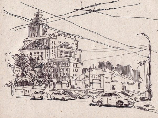 Городской пейзаж Воронеж Графика