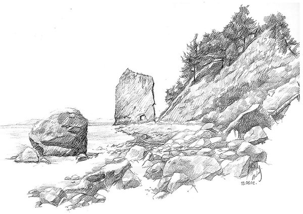 Геленджик карандаш эскиз скала Парус