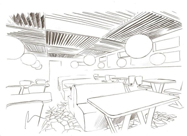 Эскиз интерьера кафе