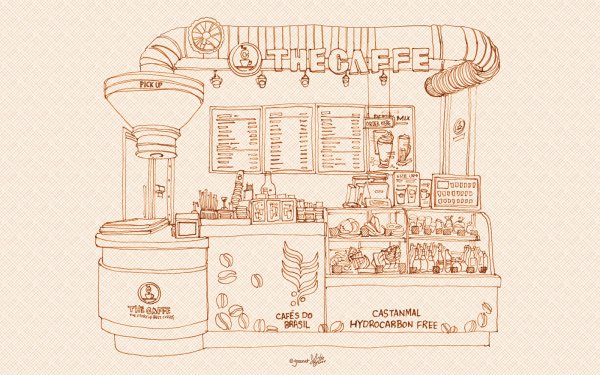 Интерьер кафе карандашом