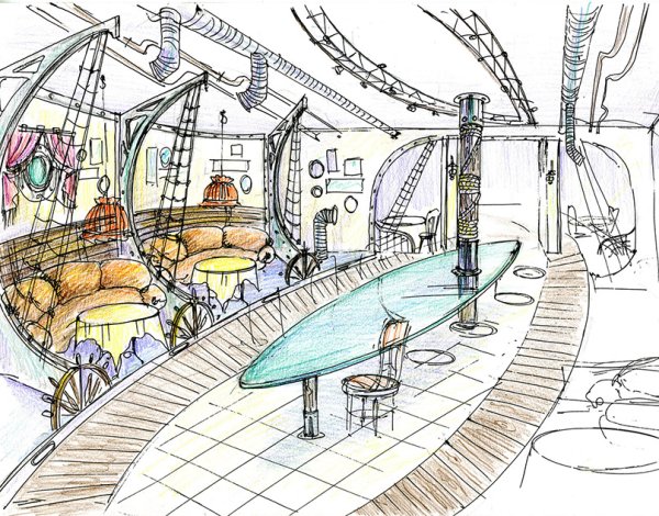 Скетч интерьера кафе
