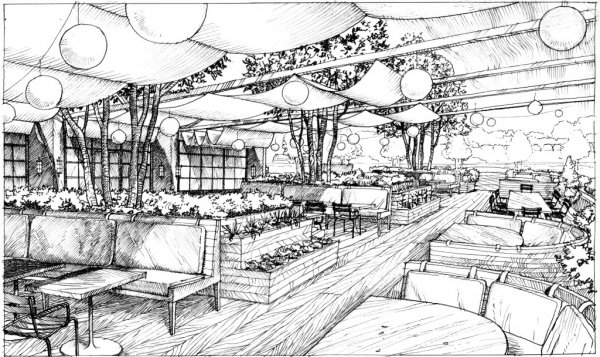 Интерьер кафе карандашом