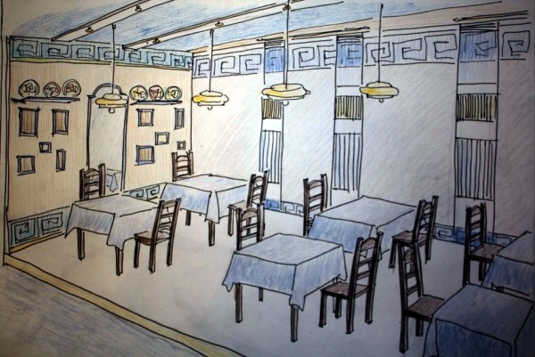 Скетч интерьера кафе