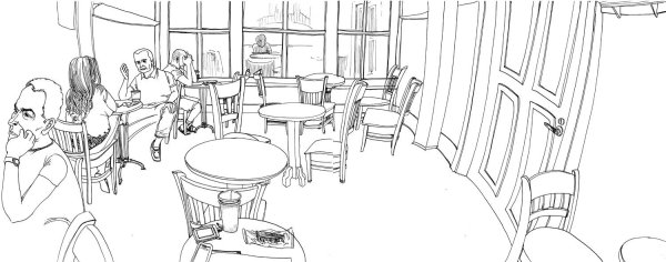 Эскиз кафе карандашом