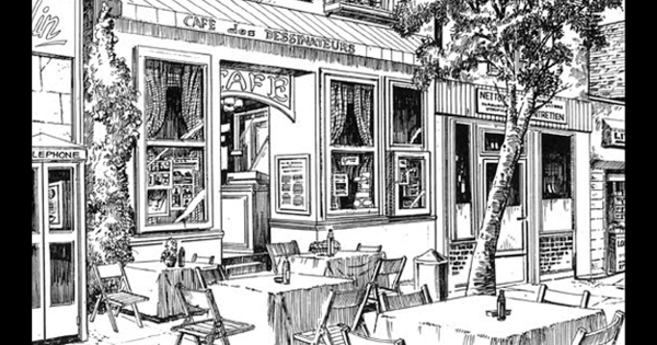 Уличное кафе рисунок карандашом