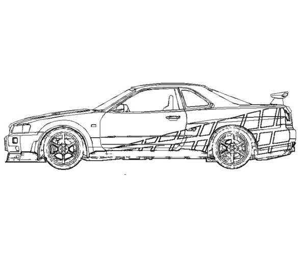 Раскраска Nissan Skyline r34 Форсаж