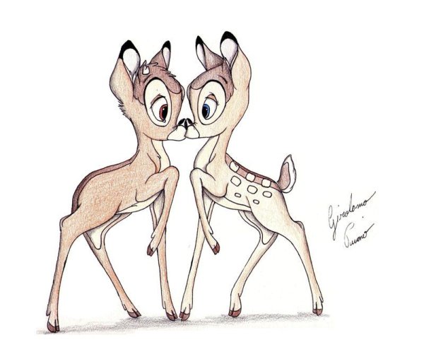 Бэмби цветными карандашами